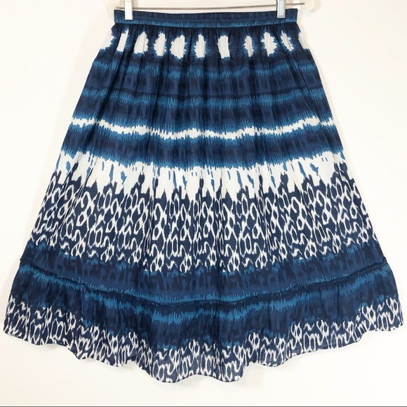 Boho tie-dye skirt, blue & white gathered ruffle M - Picture 1 of 8